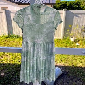 Green and white flare dress